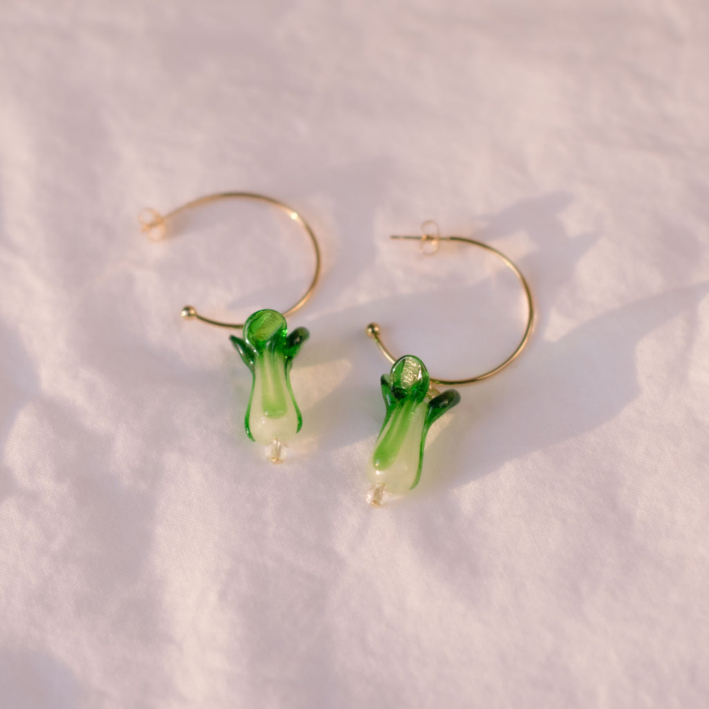 I'm Baby (Bok Choy) Glass and Gold Plated Semi-Hoop Earrings