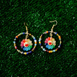 Takashi Murakami Smiling Sunflower Rainbow Hoop Earrings